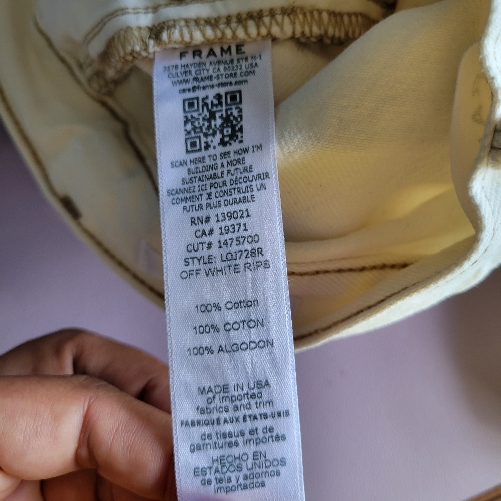 Frame Le Original Ripped Straight Leg High Rise Jeans In Off-White Size 27 - Picture 10 of 13